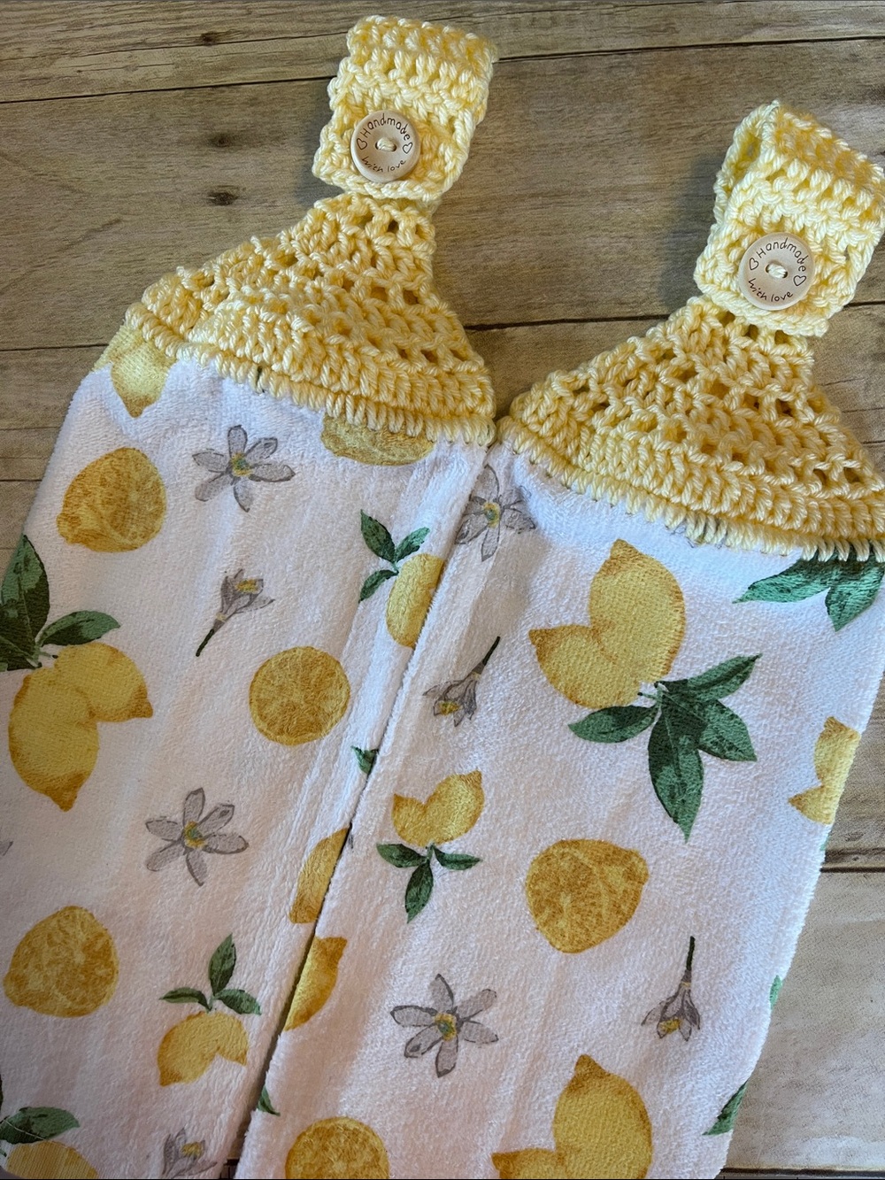 Crochet Lemon Top Hanging HandTowels Set of 2 Single Thickness